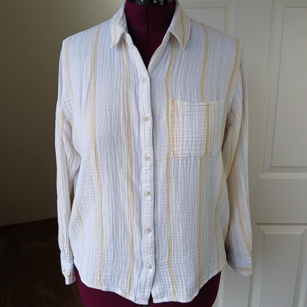 Universal Thread Super Soft Cotton Button-up Shirt M white yellow stripes LS - Picture 6 of 14